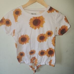 On Fire White Sunflower Tie-Front Tee